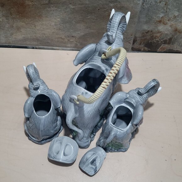 OCI Elephant Tea Set Teapot Creamer Sugar Bowl Repaired Chip - Picture 4 of 14